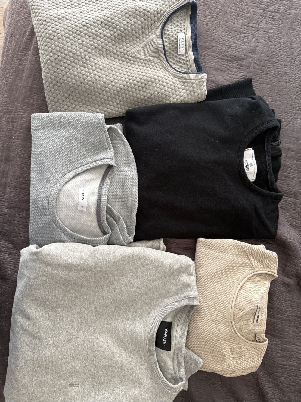 5 Men's Crewneck Sweater - Black, Light Gray, Beige, Cream